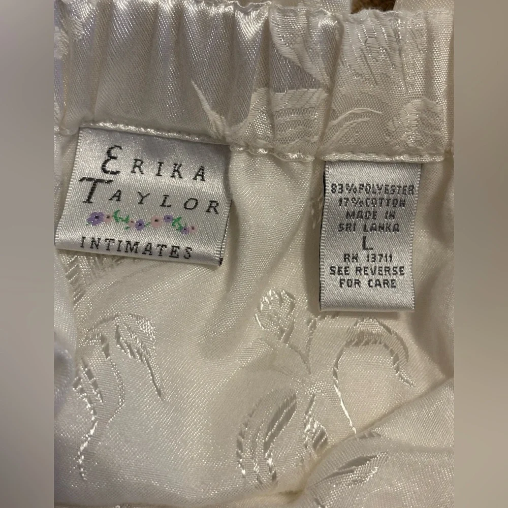 Vintage Erika Taylor Intimates White Satin Floral Women's Pajama Pants, Large - Picture 2 of 4